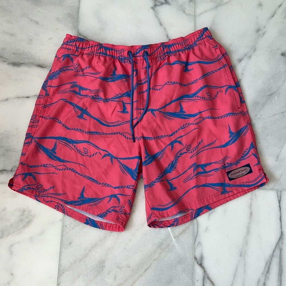 Vineyard Vines Chappy Swim Trunks Sea Grove Sailor's Red Blue Ropes - Size M